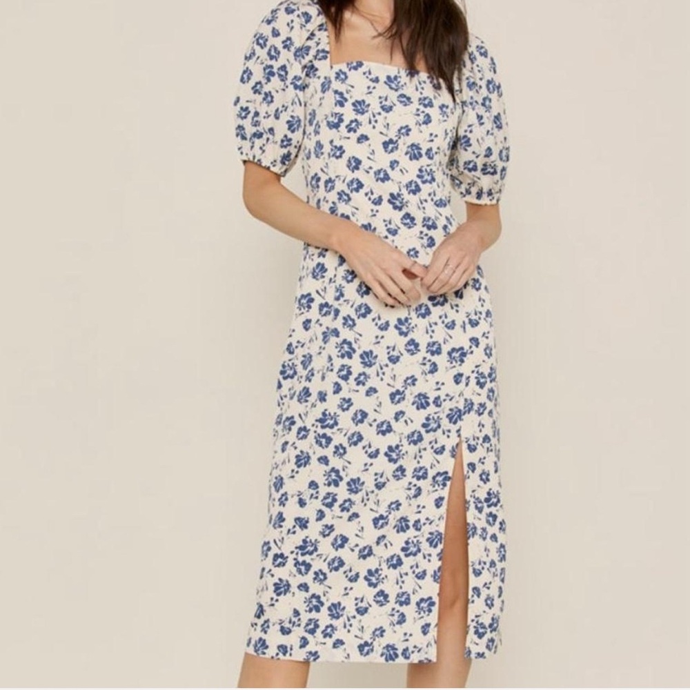 Natasha Puff Sleeve Side Slit Midi Dress Size XL